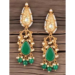 OOMPH Kundan Studded & Artificial Beaded Teardrop Shaped Drop Earrings-picture-37