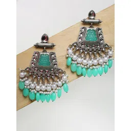 OOMPH Kundan Studded And Beaded Contemporary Shaped Drop Earrings-picture-23