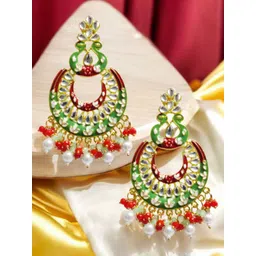 OOMPH Kundan Studded & Beaded Meenakari Floral Chandbalis-picture-14