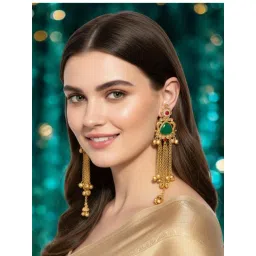 OOMPH Long Kashmiri Drop Earrings - Floral Design with Ghungroo Detailing-picture-12