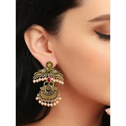 OOMPH Maroon & Gold Plated Contemporary Drop Earrings-picture-14