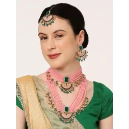 Oomph Meenakari Pink Earring & Maangtikka Set-picture-21