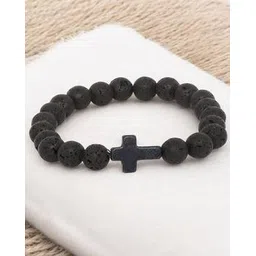 oomph Men Handcrafted Carbon-Beaded Bracelet with Cross-picture-27