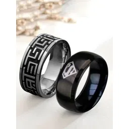 OOMPH Men Set Of 2 Stainless Steel Band Finger Rings-picture-33
