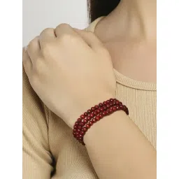 Oomph Natural Wood Maroon Buddha Meditation 108 Prayer Mala Flexible fit Bracelet-picture-44