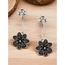 OOMPH Oxidised Silver Floral Ethnic Ear Cuff Earrings for Women-picture-16