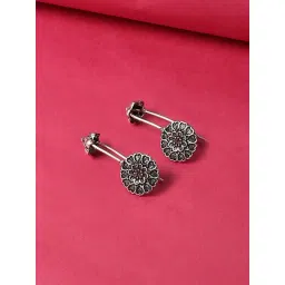 OOMPH Oxidised Silver Heart Shape Floral Ethnic Ear Cuff Earrings for Women-picture-17