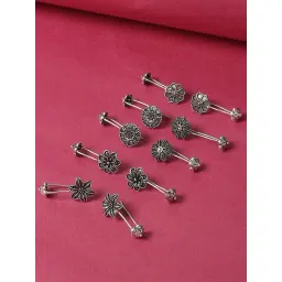 Oomph Oxidized Silver Floral Ethnic Ear Cuff - Set of 5-picture-22