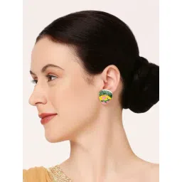 OOMPH Rani Pink & Green Meenakari Ethnic Brid Design Stud Earrings - Set of 2-picture-23