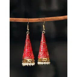 Oomph Rani Pink Meenakari Cone Shaped Delicate Design Jhumki Earrings-picture-21