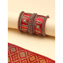 OOMPH Set Of 10 Kundan Studded Bangles-picture-35