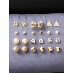 OOMPH Set Of 12 Gold-Plated Crystals Studded Circular Studs-picture-25