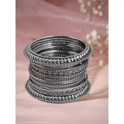 OOMPH Set of 16 Oxidised Silver Bangles-picture-33