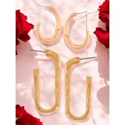 OOMPH Set of 2 Delicate Geometric Design Bold Gold Look Gold Hoop Earrings For Women-picture-13