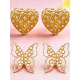 OOMPH Set of 2 Gold Large Stud Earrings - Butterfly & Heart Shape-picture-10