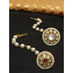 OOMPH Set Of 2 Gold-Plated Kundan Studded & Pearls Beaded MaangTikka-picture-35