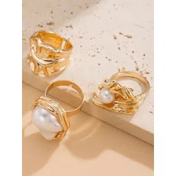 OOMPH Set Of 3 Pearl Studded Finger Ring-picture-34