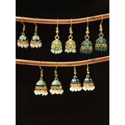 OOMPH Set Of 5 Dome Shaped Meenakari Jhumkas-picture-21