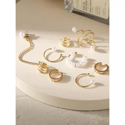 OOMPH Set Of 8 Artificial Beaded Contemporary Shaped Ear Cuff-picture-24