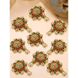 OOMPH Set Of 9 Stone-Studded & Beaded Jadai Billai Hair Pin-picture-19