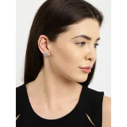 Oomph Silver & White Crystal Solitaire Ear Office-Wear Fashion Stud Earrings-picture-10