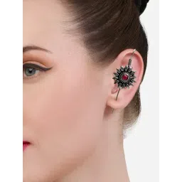 OOMPH Silver Floral Ear Cuff Earrings image 2