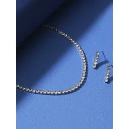 OOMPH Silver Tone American Diamond CZ Necklace Set-picture-13