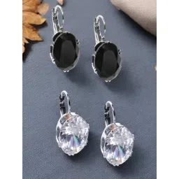 OOMPH Silver Tone Large Oval Black and White Cubic Zirconia Drop Earrings Pack of 2-picture-27
