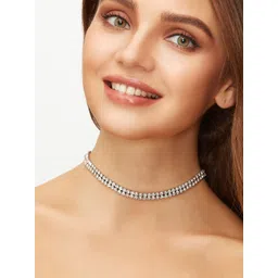 OOMPH Silver-Toned Stone-Studded Choker Necklace-picture-13