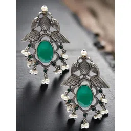 OOMPH Stones Studded & Beaded Contemporary Oxidised Drop Earrings-picture-22