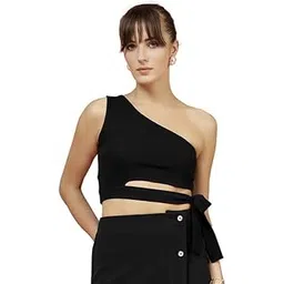 oomph! Stretchable One Shoulder Crop Top with Belt-picture-18