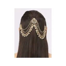 OOMPH White Gold Tone Ethnic Sheeshphool-Kundan Jadau Floral Design-picture-10