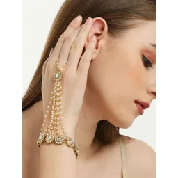 OOMPH Women Gold-Plated Kundan Link Bracelet With Ring-picture-14