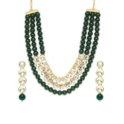 OOMPH Women Gold-Plated Kundan-Studded & Beaded Layered Necklace and Earrings-picture-37