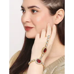 OOMPH Women Gold-Toned & Maroon Gold-Plated Ring Bracelet-picture-13