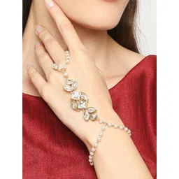 OOMPH Women Gold-Toned & White Hathphool Bracelet-picture-32