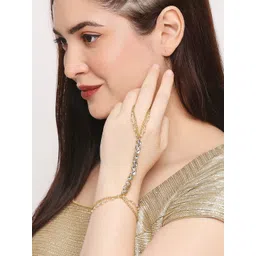 OOMPH Women Gold-Toned & White Kundan Handcrafted Ring Bracelet-picture-40