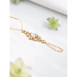 OOMPH Women Kundan Handcrafted Gold-Plated Ring Bracelet-picture-20