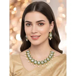 OOMPH Women Kundan-Studded & Beaded Meena Kundan Jewellery Set-picture-37