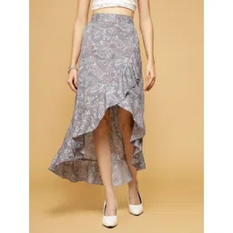 oomph! Women Printed Asymetric Grey Skirt-picture-15