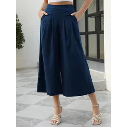 Oomph! Women Relaxed High-Rise Easy Wash Pleated Cotton Culottes Trousers-picture-14