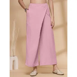 Oomph! Women Textured Relaxed High-Rise Wrinkle Free Trousers-picture-41