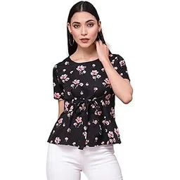 oomph! Women's Crepe Printed Relaxed Fit Top With Boat Neck And Half Sleeve-picture-14