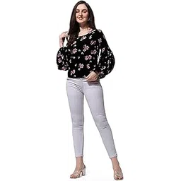 oomph! Women's Polyester Regular Fit Floral Print Blouson Top in Crepe Fabric with Round Neck and Full Sleeve-picture-45