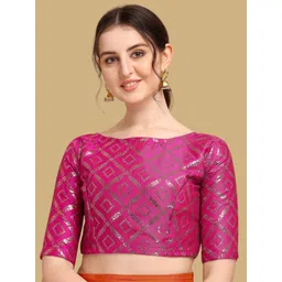 Oomph! Woven Design Boat Neck Jacquard Saree Blouse-picture-20