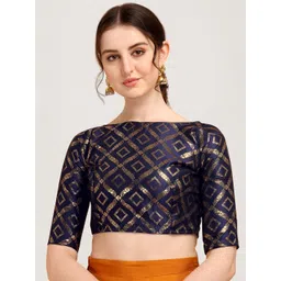 Oomph! Woven Design Boat Neck Saree Blouse-picture-27