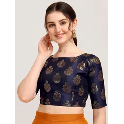 Oomph! Woven Design Boat Neck Short Sleeve Art Silk Saree Blouse-picture-24