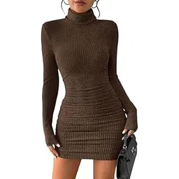 ootdfy Women's Ribbed Knit Turtleneck Bodycon Mini Dress, Long Sleeve, Black, Fitted Style for Evening Cocktail Party-picture-40