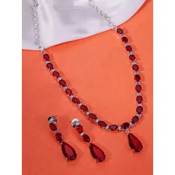 Opal Touch Rhodium-Plated Cubic Zirconia Stone-Studded Jewellery Set-picture-35