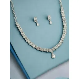 Opal Touch Rhodium-Plated Cubic Zirconia-Studded Jewellery Set-picture-11